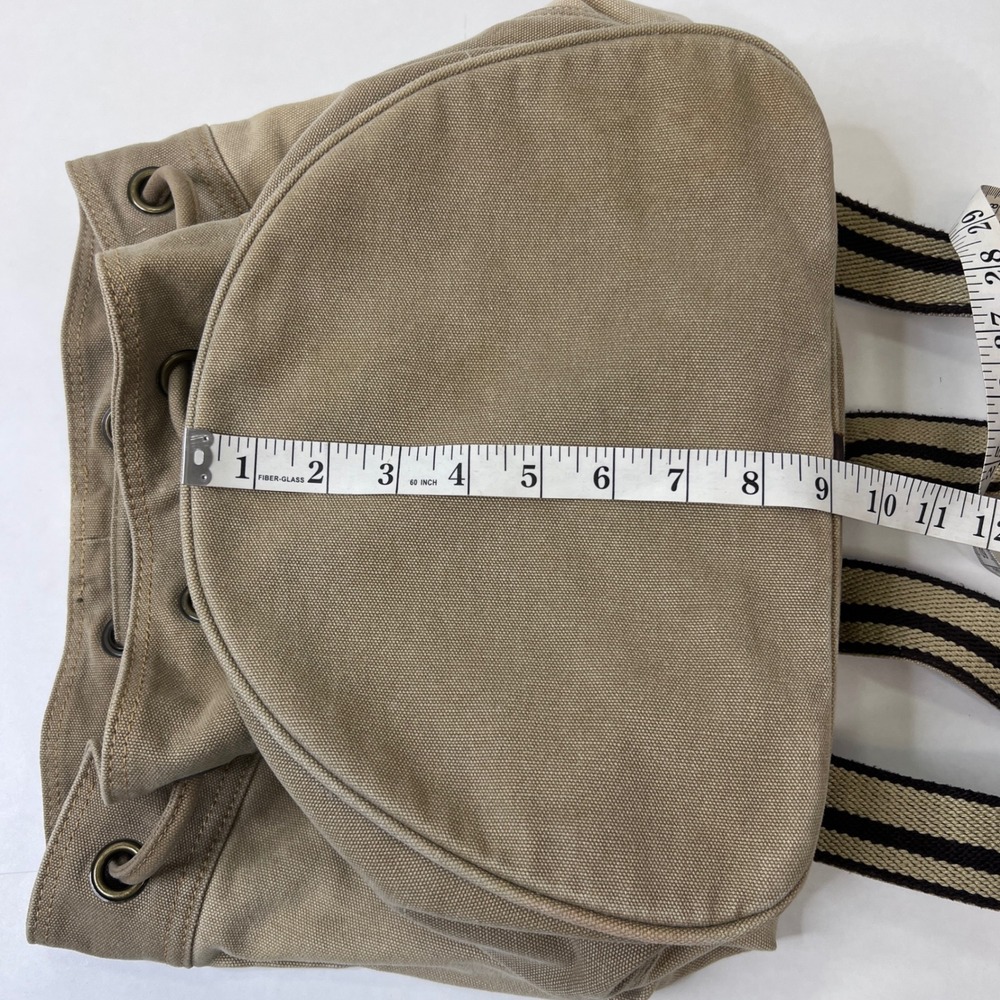 Life is Good Canvas Bucket Backpack Khaki Cotton Leather Trim Drawstring Bag - Picture 14 of 16